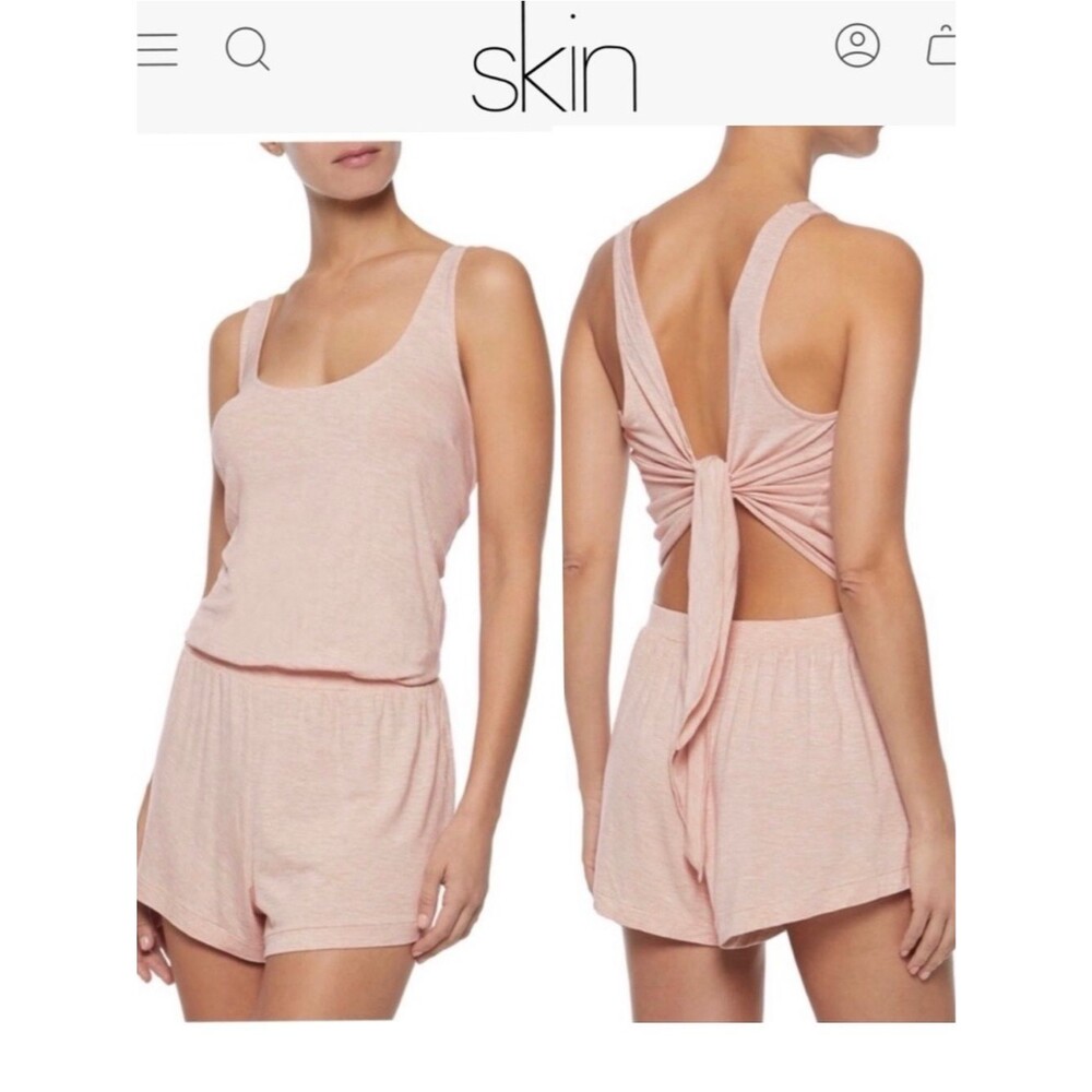 SKIN Worldwide Pink Open Tie Back Romper 3 L Pajama Sleepwear Loungewear Shorts